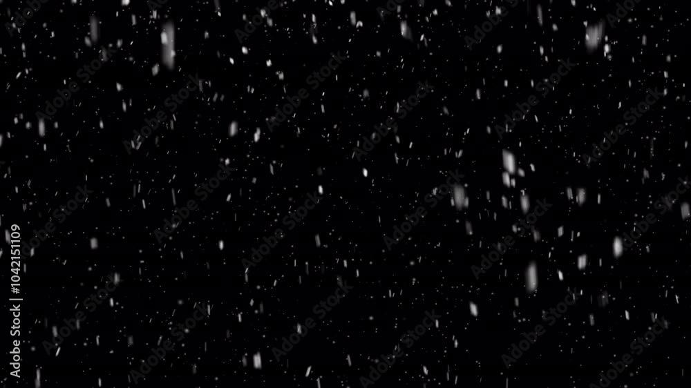 Winter snow overlay. Isolated falling snow animation - transparent background. Seamless loop, alpha channel.
