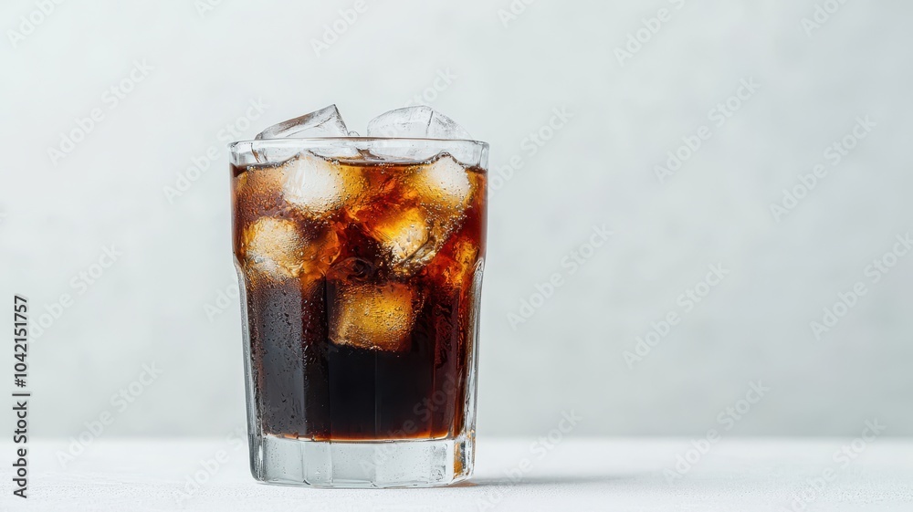 Glass of cola with ice cubes on a neutral background. Glass of cola with ice cubes on a neutral background.