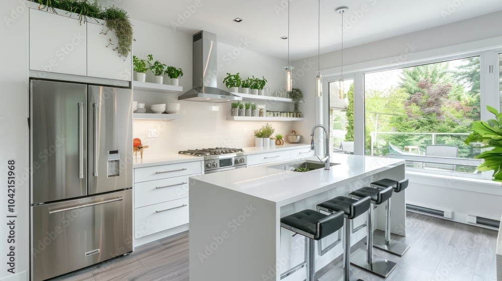 Modern Kitchen Design with Island and Stainless Steel Appliances Modern Kitchen Design with Island and Stainless Steel Appliances