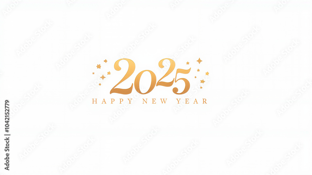 Elegant 2025 Happy New Year greeting design with golden lettering and stars
Elegant 2025 Happy New Year greeting design with golden lettering and stars