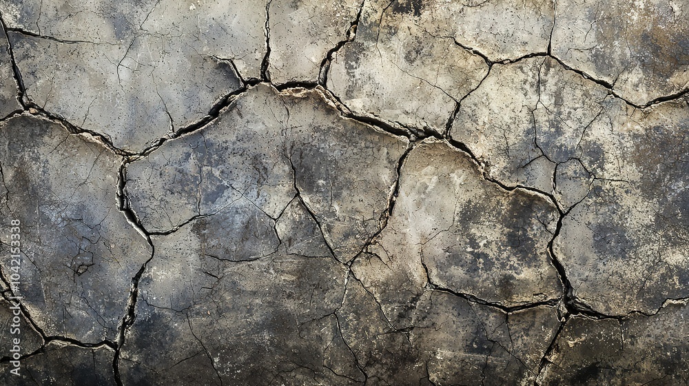 Fototapeta premium Cracked earth surface revealing dry conditions in a rural setting during daylight