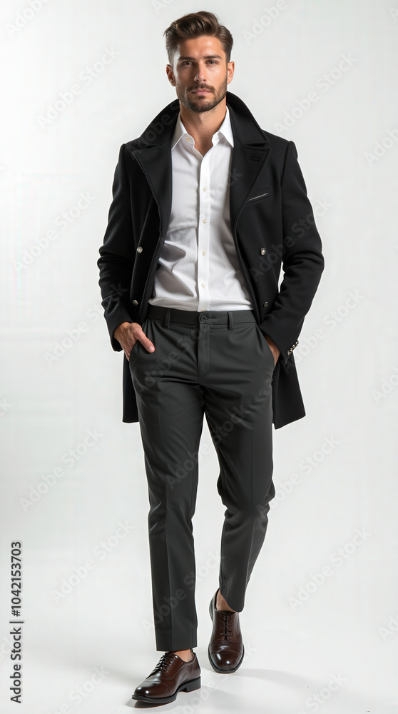 Stylish Male Fashion Model in Modern Menswear and Formal Attire – Trendy Fall/Winter Outfits Featuring Jacket, Suit, and Casual Look Stylish Male Fashion Model in Modern Menswear and Formal Attire – Trendy Fall/Winter Outfits Featuring Jacket, Suit, and Casual Look