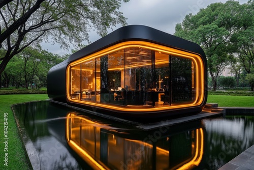 Futuristic reinterpretation of the Summer Palace, with glowing digital structures and Kunming Lake reflecting neon lights, blending tradition with modernity