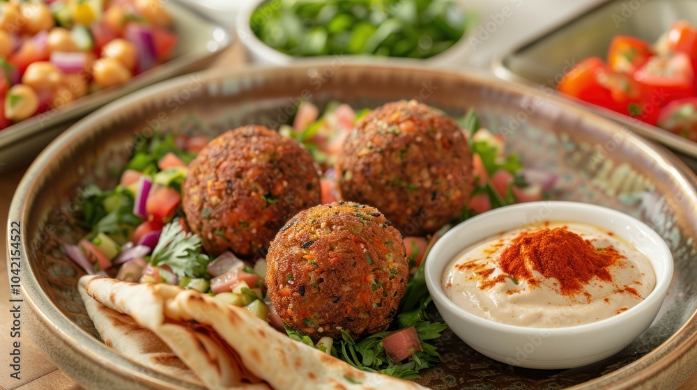 Falafel Plate with Tahini Sauce and Pita Bread Falafel Plate with Tahini Sauce and Pita Bread