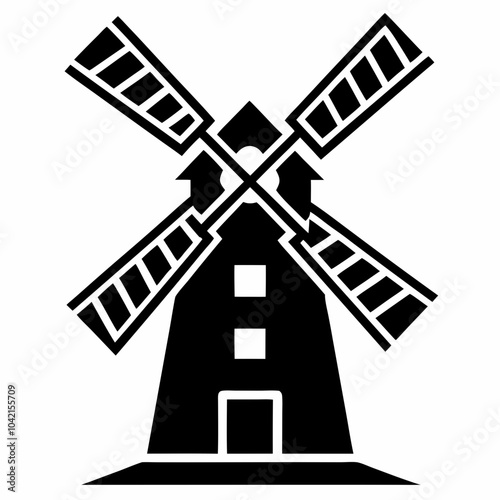 Windmill silhouette vector illustration on white background