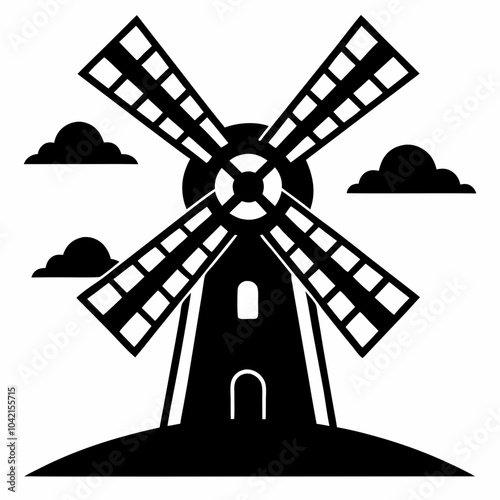 Windmill silhouette vector illustration on white background