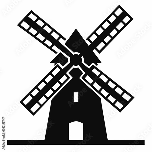 Windmill silhouette vector illustration on white background