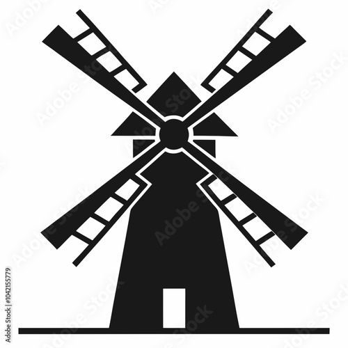 Windmill silhouette vector illustration on white background