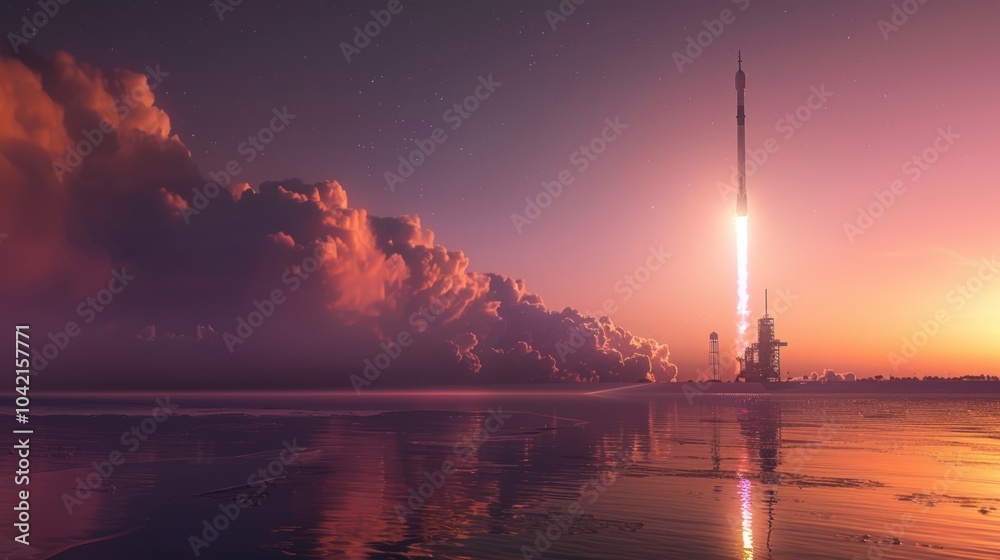 Fototapeta premium Rocket Launch at Sunset