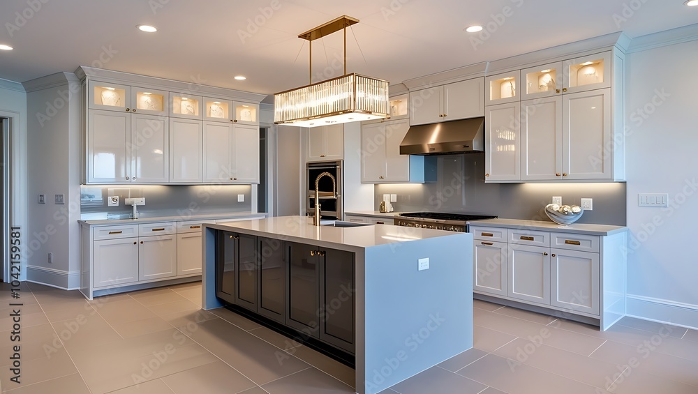 Modern kitchen showcasing elegant marble countertops and minimalist aesthetic Modern kitchen showcasing elegant marble countertops and minimalist aesthetic