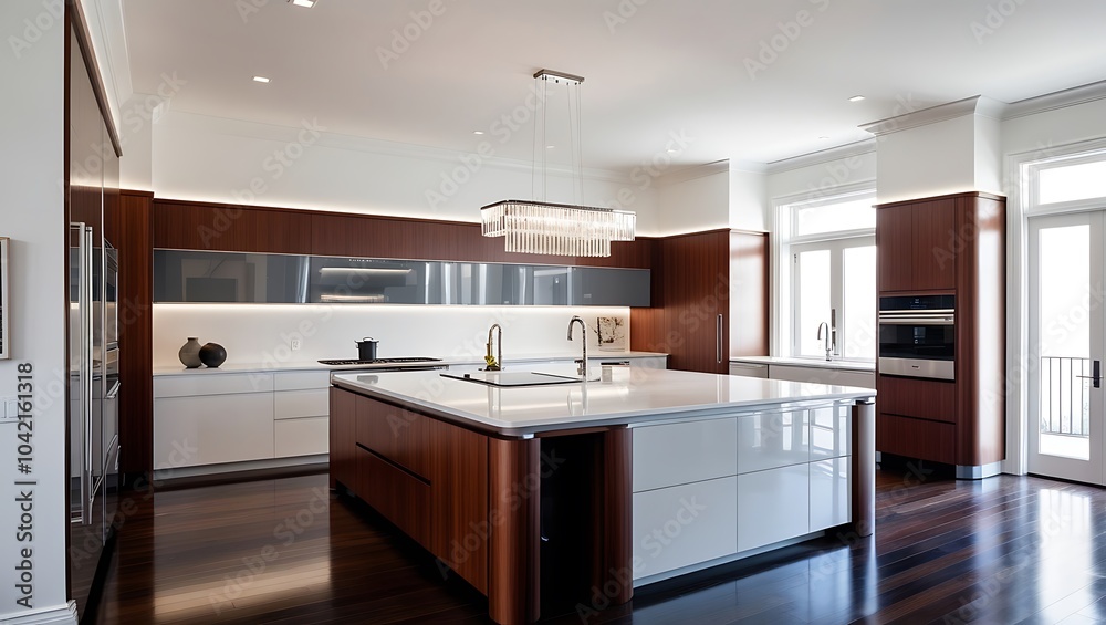 Fototapeta premium Modern kitchen wallpaper with premium countertops and sleek design elements