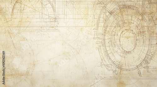 Vintage Blueprint with Mechanical Drawings and Drafting Tools. Generative AI