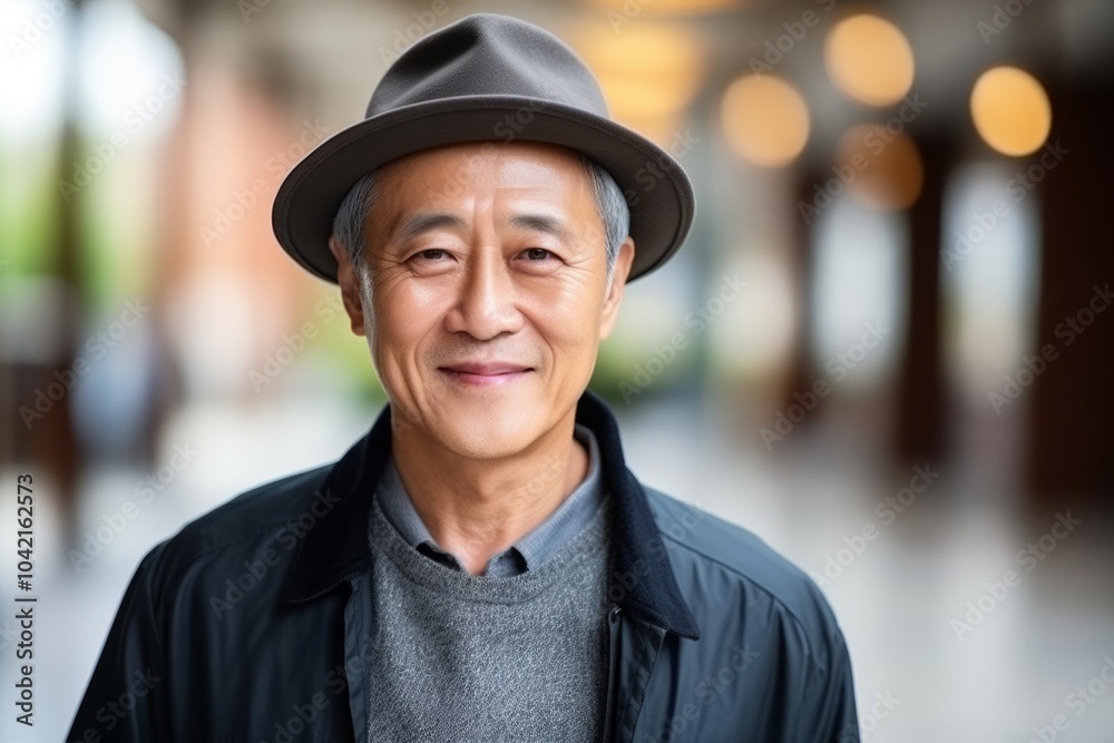 Portrait of an elderly asian man wearing a hat in a shopping mall Portrait of an elderly asian man wearing a hat in a shopping mall