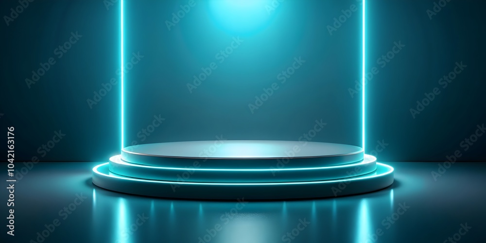 blue neon podium with soft glow for advertising and product presentation blue neon podium with soft glow for advertising and product presentation