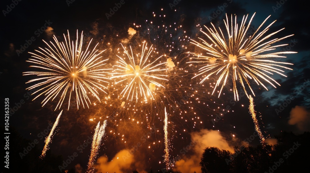A mesmerizing firework display lighting up the night sky, symbolizing celebrations and gatherings typical in July. A mesmerizing firework display lighting up the night sky, symbolizing celebrations and gatherings typical in July.