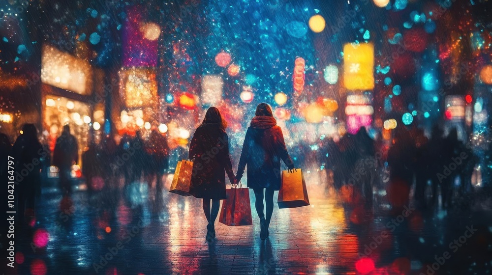 Festive online shopping banner, glowing holiday lights, vibrant color scheme, massive discount tags, shoppers rushing to add items to cart, dynamic composition. Festive online shopping banner, glowing holiday lights, vibrant color scheme, massive discount tags, shoppers rushing to add items to cart, dynamic composition.