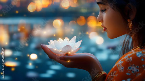 White Lotus at Durga Puja by the River photo