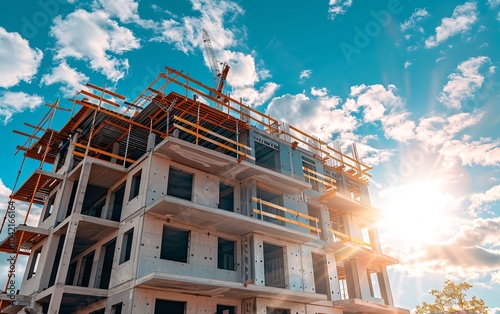 Apartment building under construction on a sunny day