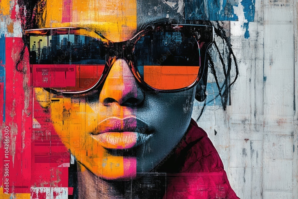 Vibrant African American Portrait: Urban Street Art Aesthetic with Sunglasses Vibrant African American Portrait: Urban Street Art Aesthetic with Sunglasses
