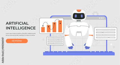 AI chat bot creates graphs, charts and helps with tasks, find ideas and make data analyses for business and finances, tech prompt engineering concept. Flat vector illustration for banner or web page