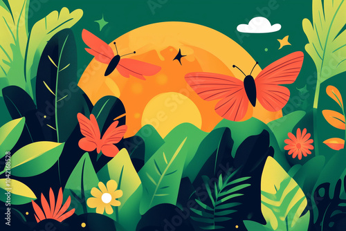 Design a striking social media banner for Earth Day, featuring vector illustrations that highlight key ecological themes such as biodiversity, conservation, and renewable energy photo