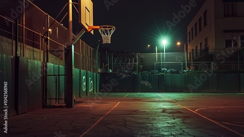 A low lit basketball empty cage court at night , Generative Ai 