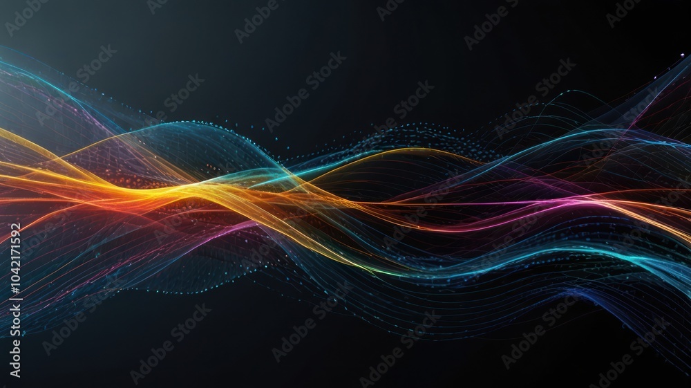 Abstract colorful wavy lines on a dark background. Abstract colorful wavy lines on a dark background.