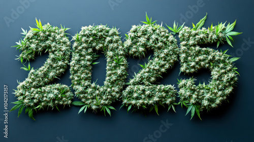 2025 digits made of marijuana buds, happy New Year photo