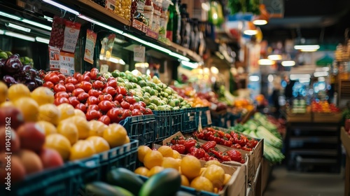 Fresh produce display in a vibrant market setting