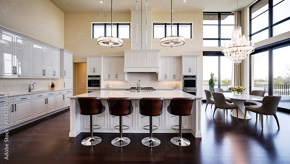 Fototapeta premium Wallpaper of a minimalist kitchen with modern finishes and spacious layout