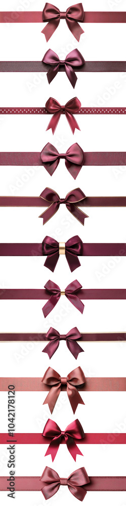 Collection of decorative bows in various shades on a white isolated background. transparent background