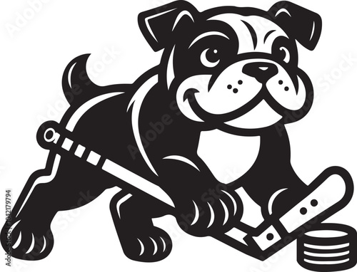 Bull Dog Playing Hockey Vector Illustration