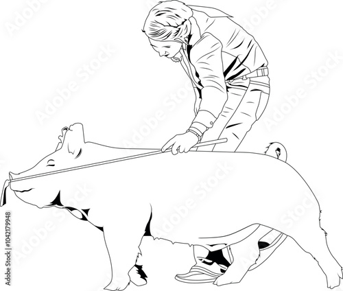 Pig  Show Vector File,Livestock Judging Vector, Farm Girl Boy Vector, 4-H, FFA Show