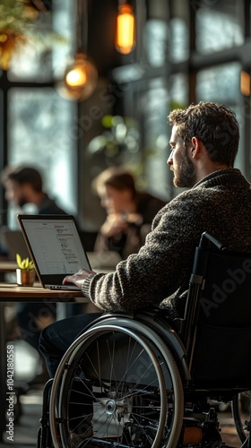 A person in a wheelchair with a laptop