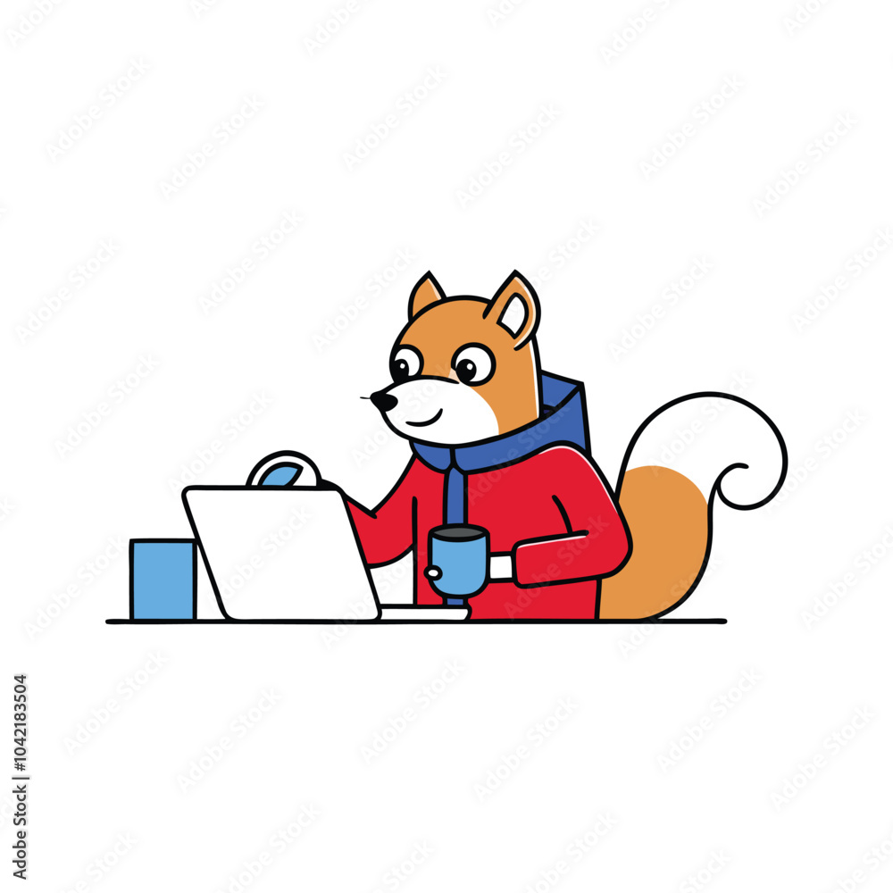 Obraz premium Squirrel sticker set with various activities: working, reading, waving, and drinking coffee