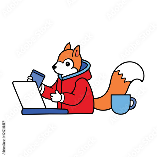 Squirrel sticker set with various activities: working, reading, waving, and drinking coffee