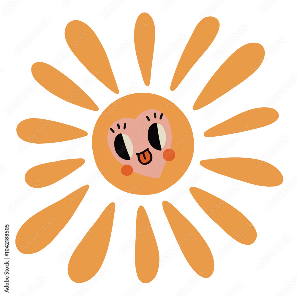 Hand drawn cartoon vector boho illustration of sun with heart Hand drawn cartoon vector boho illustration of sun with heart