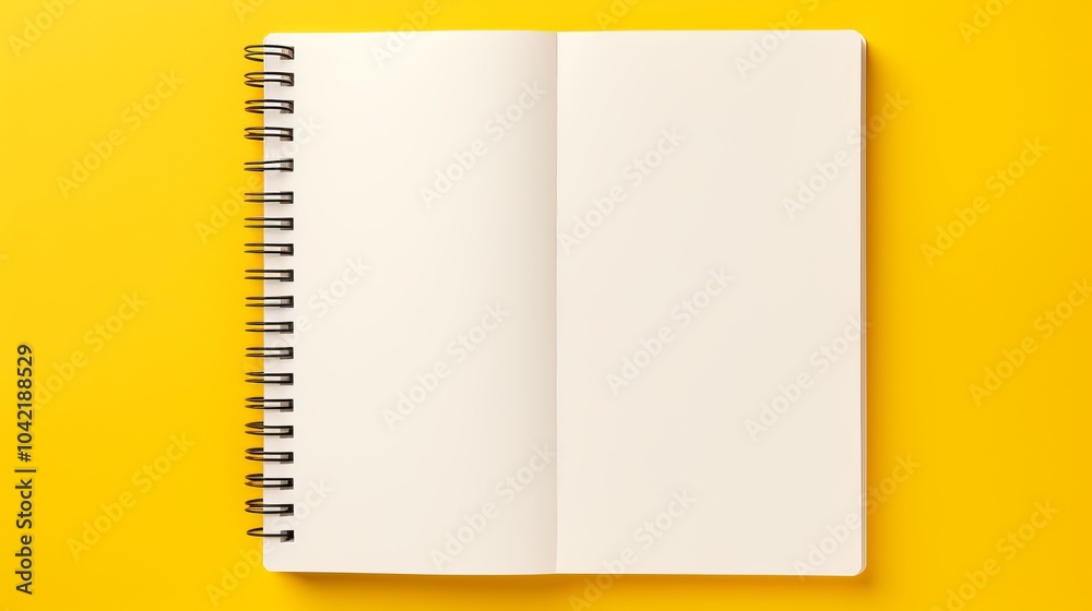 Blank spiral notebook on bright yellow background ready for notes and ideas Blank spiral notebook on bright yellow background ready for notes and ideas