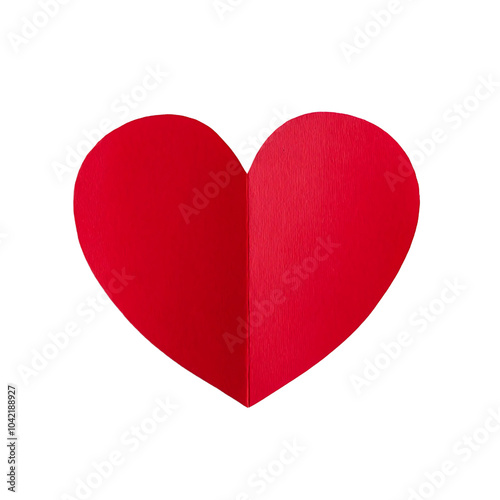 Red paper heart isolated on transparent background