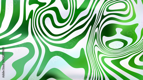 Abstract white green fluid swirl bg. Liquid line surface.