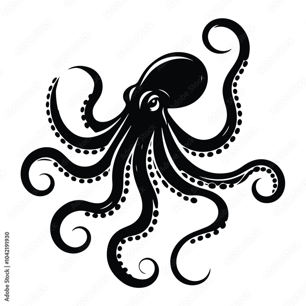 silhouette of a Octopus on vector white background silhouette of a Octopus on vector white background