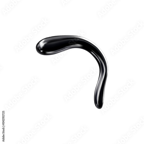 3D black glossy reflective chrome molten drop, vector realistic melting metal fluid form volume alloy liquid bubble blot