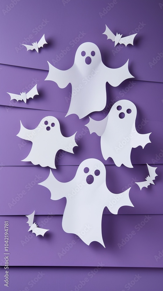 paper ghost on purple background. paper ghost on purple background.