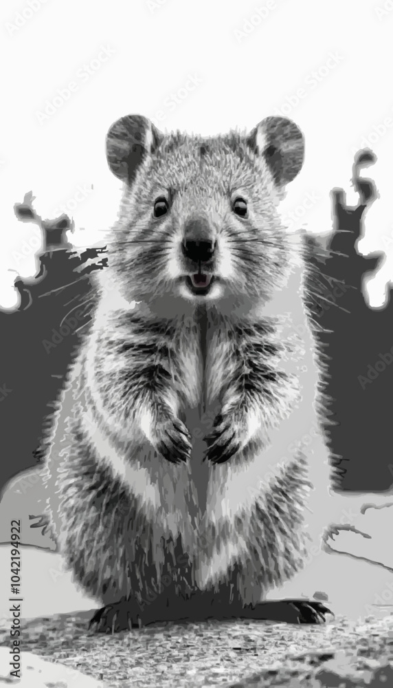 Fototapeta premium Cute Quokka black and white vector illustration