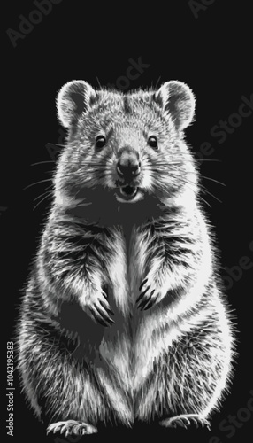 Cute Quokka black and white vector illustration