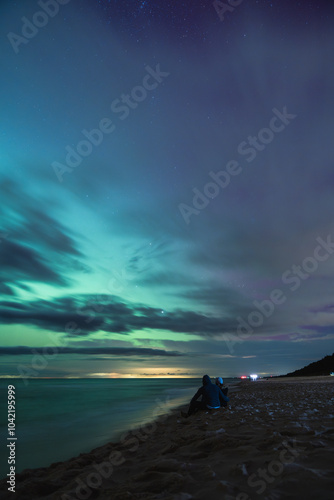 aurora borealis, northern lights above baltic sea in poland, stegna, october 2024 photo