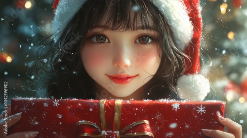 young girl with christmas gift