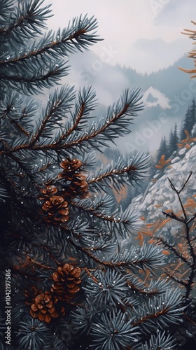 Wallpaper Mural Misty autumn morning in the mountains, with colorful foliage and fog covering the peaks, creating a serene and calming atmosphere for visuals. Torontodigital.ca