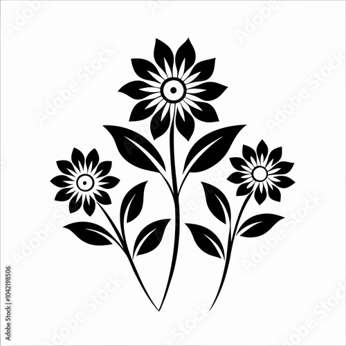 Floral Silhouette Vector – Elegant Black and White Flower Design