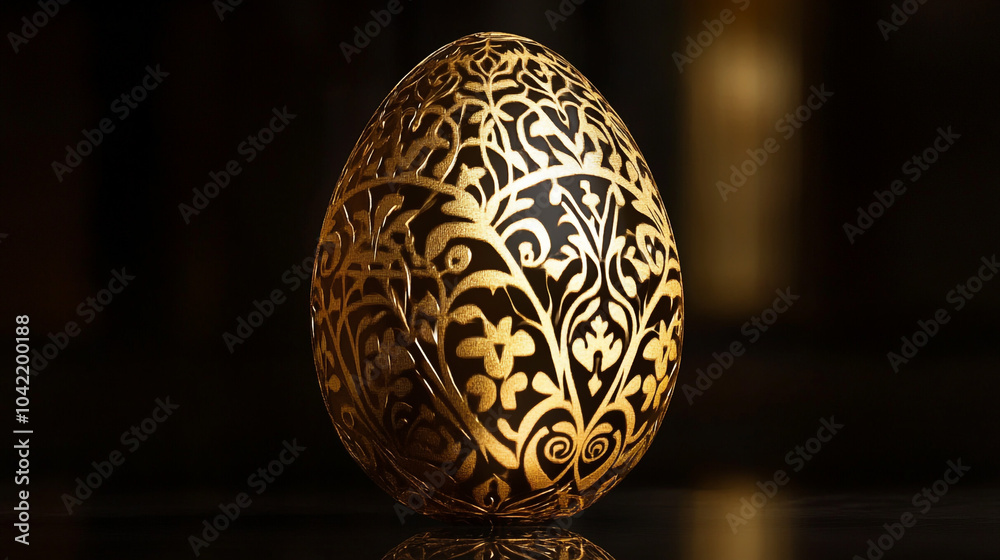 Golden Easter Egg With Floral Pattern Decoration